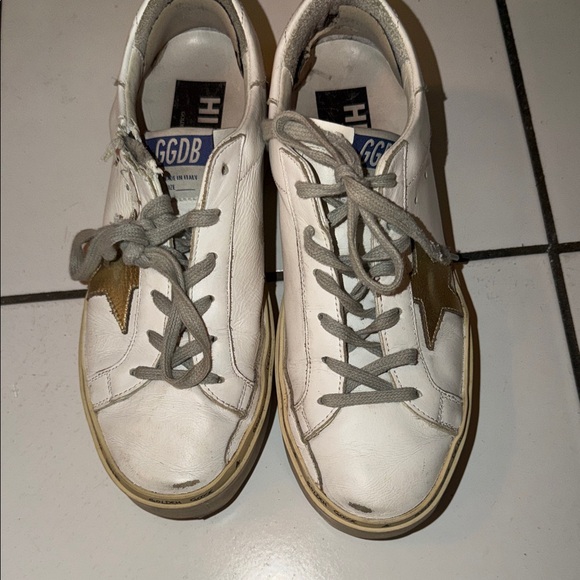  platform White Leather Sneakers with Gold Star main image 1